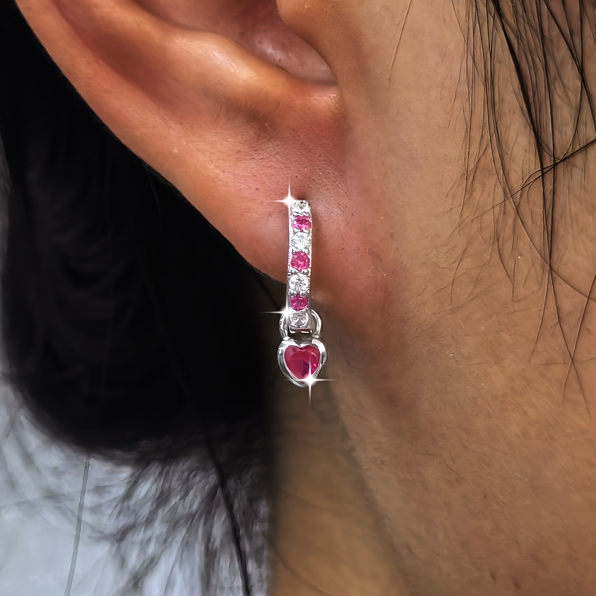 Heart Shaped Colorful Zirconia Earrings - Sterling Silver Jewelry Gift